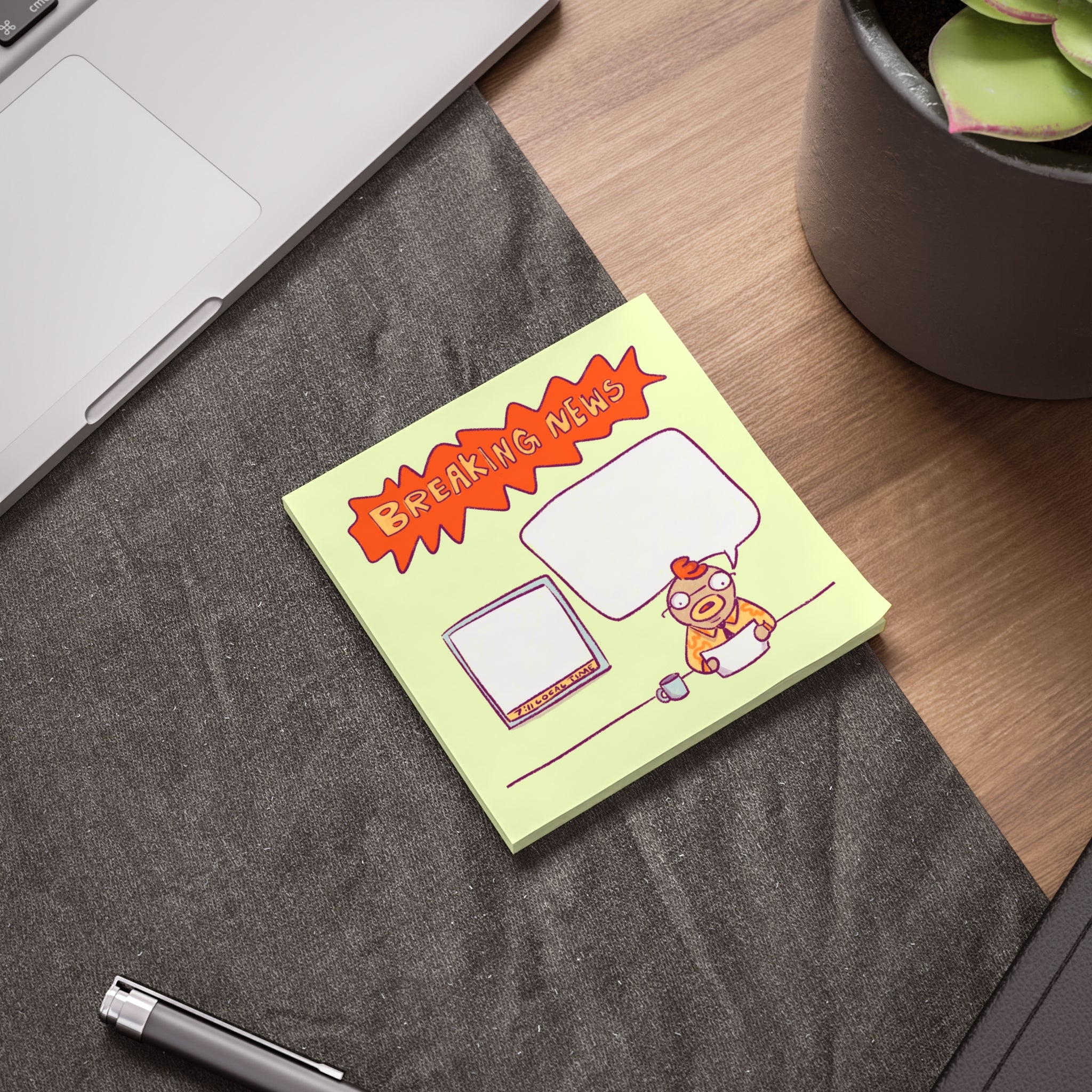 "Breaking News" Cartoon Anchor Sticky Notes