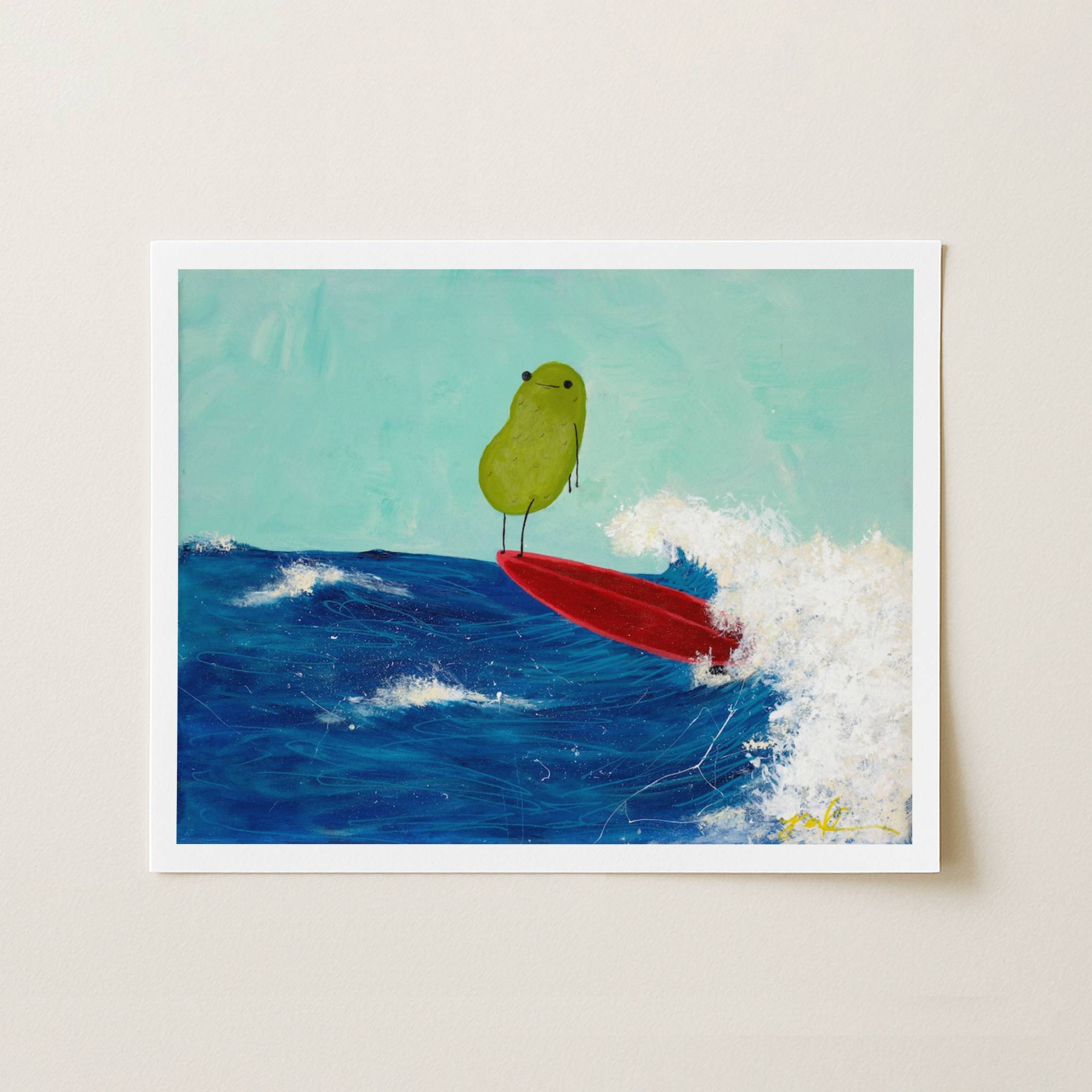 Surfing Pickle Art Print 8x10