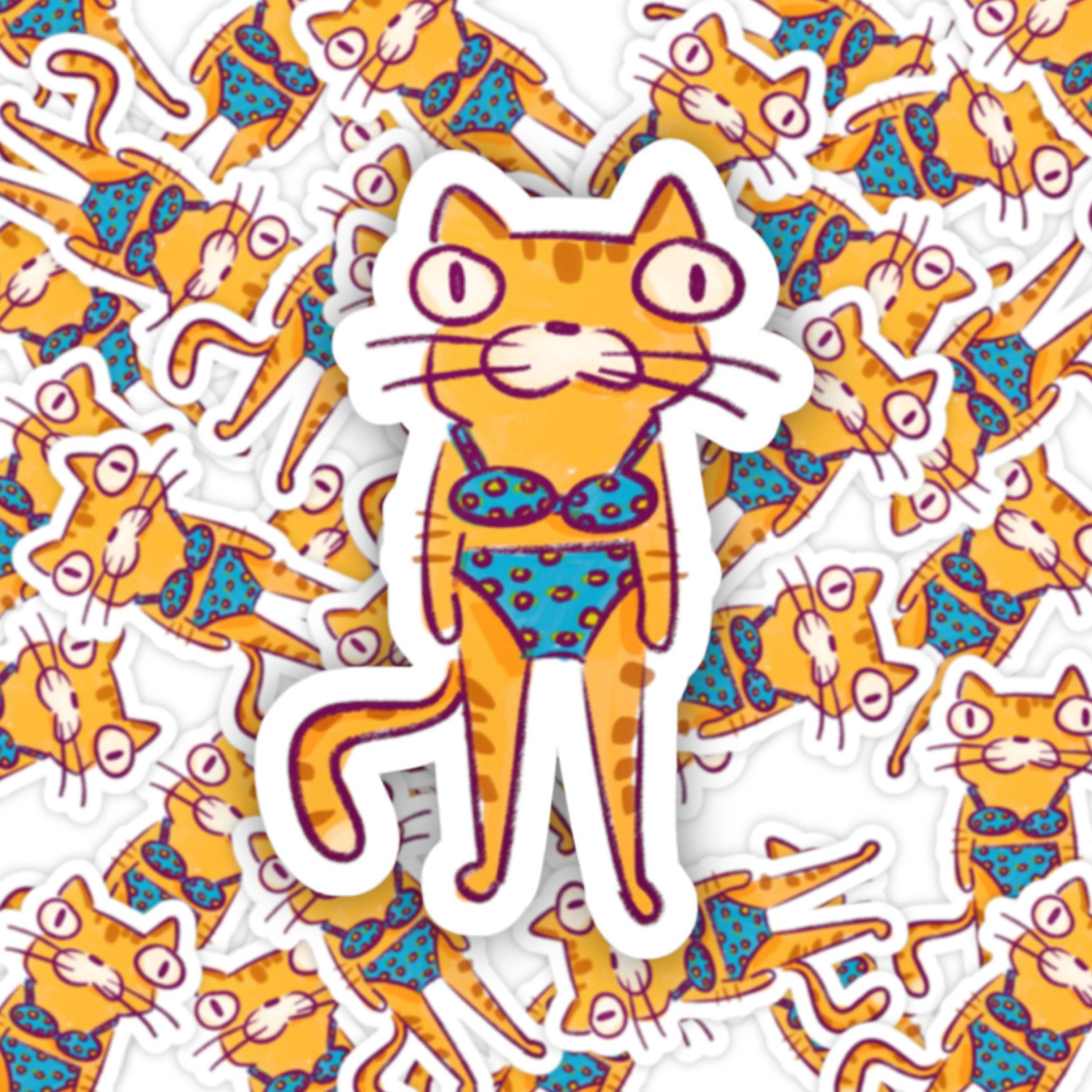 Bikini Cat Vinyl Sticker