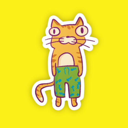 Board Shorts Cat Sticker