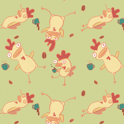 Pattern of cartoonish creatures on a light green background