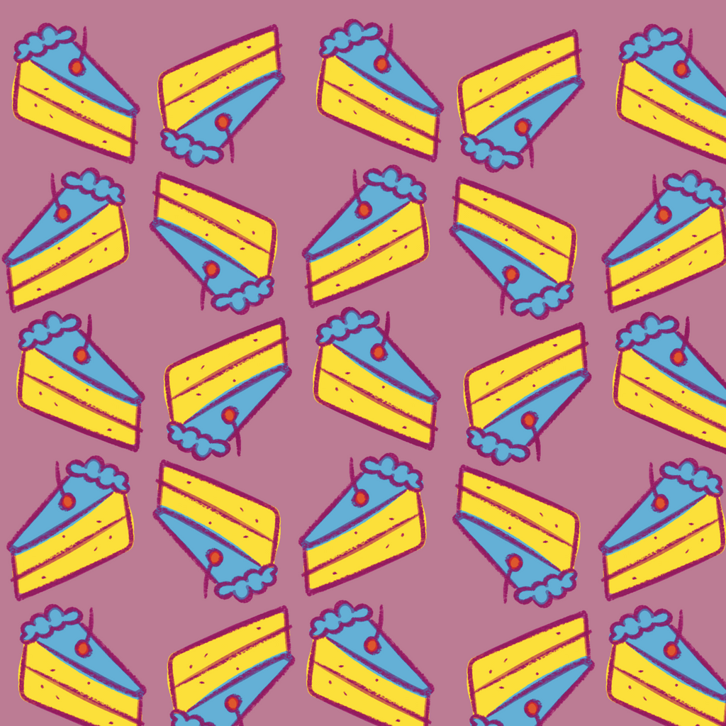 Pattern of cake slices on a purple background