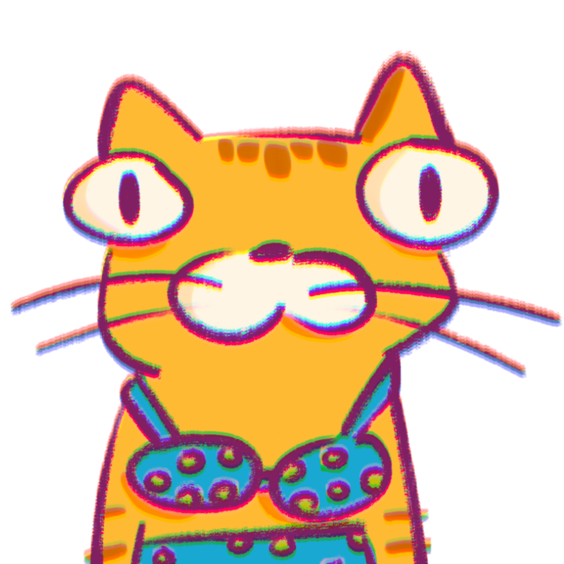Cartoon cat in a blue swimsuit 