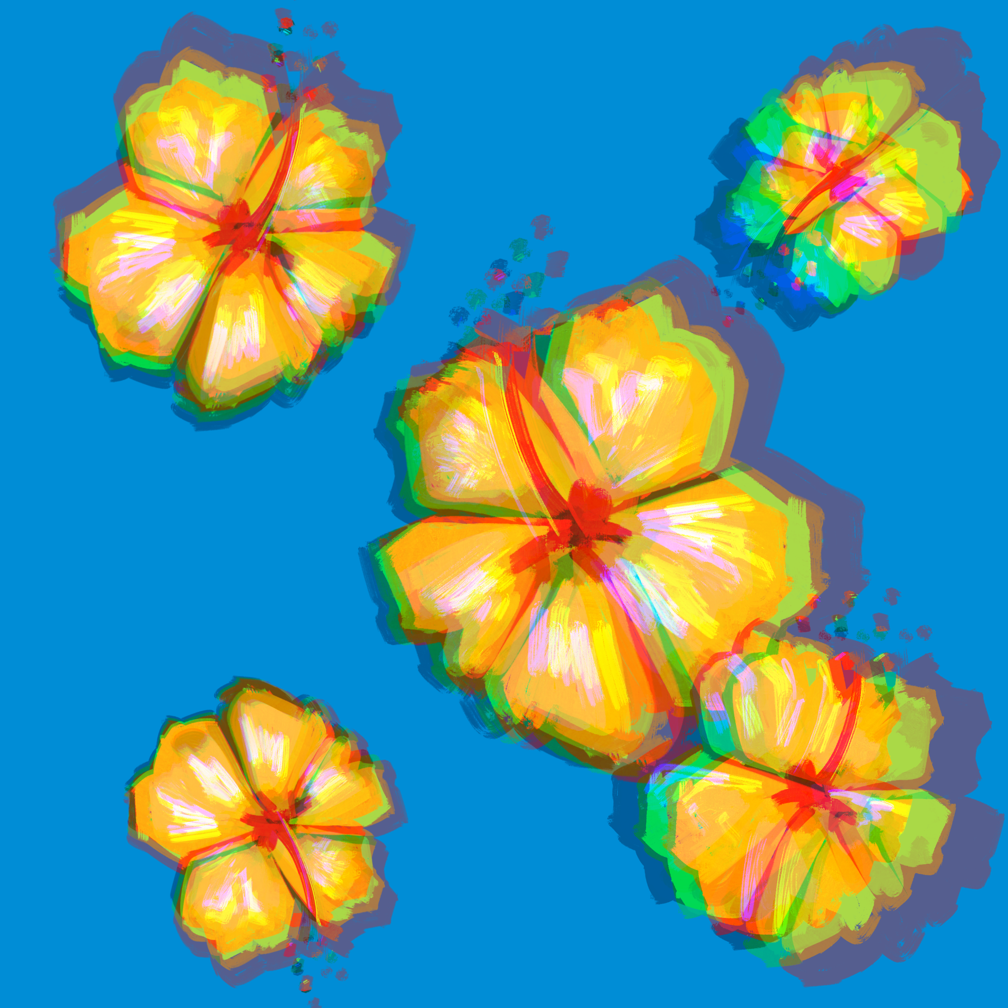 Colorful flower designs on a blue background  