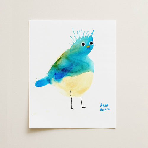 Funky colorful bird illustration on a white background
