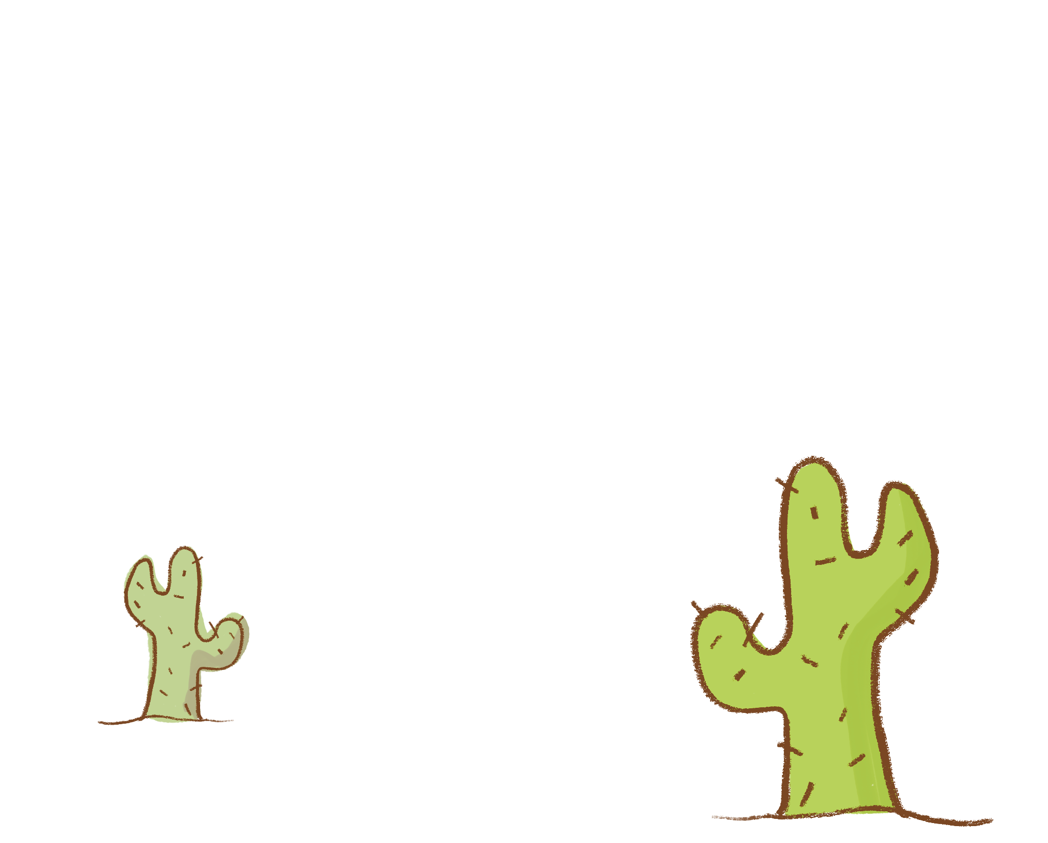 Two cartoon-style cacti on a white background