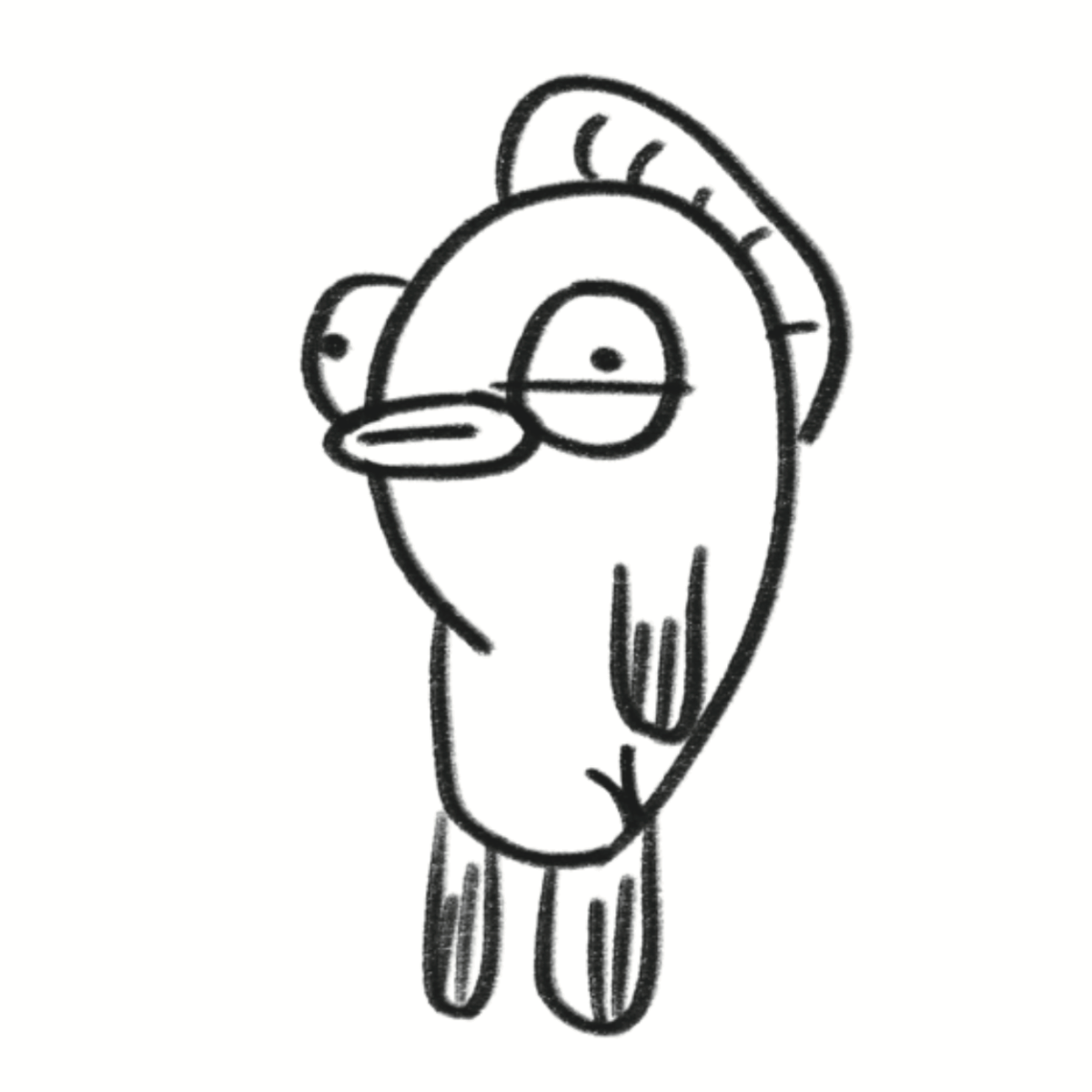 funny black and white fish illustration