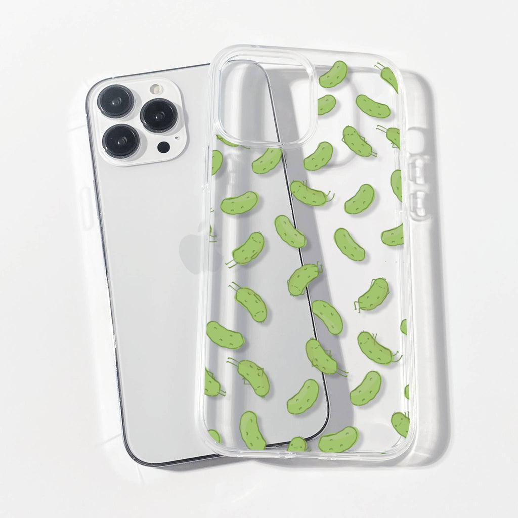 Clear phone case with cute pickle pattern